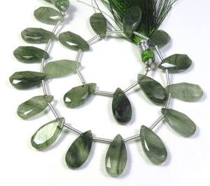 Lots en gros de perles de quartz rutile vert facettées de 8 pouces, 15x7,5 mm, perles de rutile naturel en forme de poire, pierres précieuses en vrac - Product Image 5