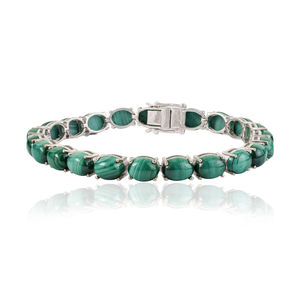Bracelet tennis en argent sterling 925 avec pierre précieuse en malachite de forme ovale naturelle pour femmes, commande en gros disponible - Product Image 1