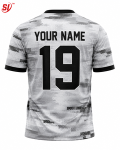 Camiseta de Fútbol Sublimada Personalizada, Plateada y Negra con Impresión Texturizada, Nombre del Equipo, Número, Secado Rápido, Poliéster, Venta al Por Mayor, OEM - Product Image 2