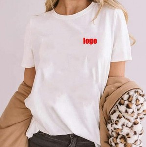 T-shirt en coton rose respirant tricoté pour femme, col rond, coupe ample, manches courtes, couleur unie, décontracté, pour le printemps et l'été, OEM - Product Image 1