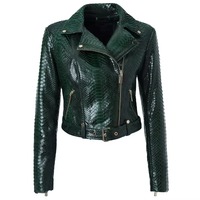 Blouson Bomber en Cuir Véritable Imperméable Effet Croco, Style Motard Court, Fermeture Éclair, Col Montant, Personnalisable