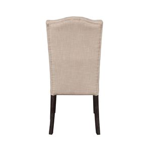 <b>Set</b> of 2 Beige and Weathered Espresso <b>Linen</b> Upholstered Dining Chairs with Tufted Back - Product Image 6