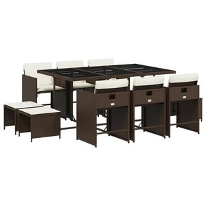 Juego de 10 Muebles de Comedor para Patio de Ratán PE Marrón, Diseño Plegable Grande - Product Image 2