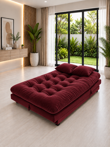 Sofá Cama Moderno Smile 3 en 1 Color Granate, Sofá Cama Convertible Tapizado con Mechones, Mueble de Salón para Sala de Estar, Dormitorio, Hotel, Villa - Product Image 3
