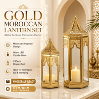 Ensemble de lanternes Fanoos marocaines en métal doré personnalisées en gros pour la décoration de l'Aïd et des mariages