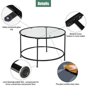 Tavolino da Caffè Rotondo in Ferro Battuto Nero con Piano in Vetro Temperato Spesso 5mm a 2 Livelli - Product Image 4