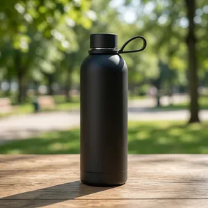 Black Stainless Steel Water <b>Bottle</b> with Screw Cap & Carry Handle Reusable Insulated Drinking Flask for <b>Travel</b> Gym Office School - Product Image 5