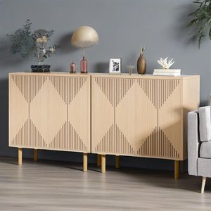 Credenza classica da 59 pollici in legno naturale Freestanding Cabinet per il pavimento con armadietti per la credenza Set di Design classico a Buffet - Product Image 2