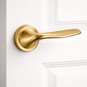 High Quality Solid Brass Door <b>Handle</b> Set, Smooth Curved Lever Design with Round Rose, Premium Door Hardware for Residential - Product Image 4