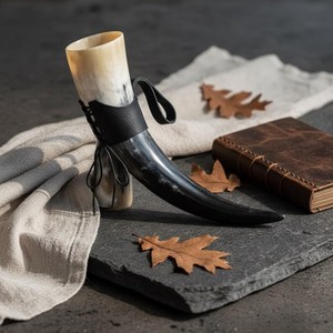 Cuerno Vikingo para Beber Tallado a Mano con Funda de Cuero |   380 ml, 500 ml |   Jarra de hidromiel nórdica hecha a mano |   Copa Medieval para Cerveza, Regalo - Product Image 6