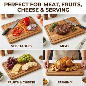 Planche à découper en bois professionnelle rectangulaire avec poignée, planche de préparation alimentaire pour la cuisine, planche de service pour restaurant - Product Image 2