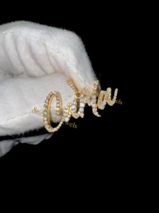 SHRAMAN DIAMOND Pendentif Breloque Lettre Initiale Cursive Personnalisée en Or Massif 14K, Diamant de Laboratoire Taille Brillant, Style Hiphop Tendance, Sertie de Pierres - Product Image 6