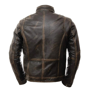 Chaquetas para hombre con logotipo y diseño personalizados, chaqueta de cuero genuino estilo motociclista vintage desgastado color marrón Cafe Racer para hombre - Product Image 3