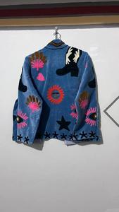 Veste en velours Suzani faite à la main, manteau brodé style bohème avec motif serpent - Product Image 6