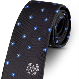 Cravate en soie tissée à la main pour Maçons Maîtres Anciens Maçons, avec équerre et compas, noir, bleu, blanc - Product Image 1