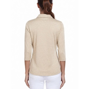 Women Half Zip <b>Polo</b> <b>Shirt</b> Three Quarter Sleeve Casual Golf Top Slim Fit Outdoor Sportswear <b>Ladies</b> Light Tan Pullover Blouse - Product Image 2