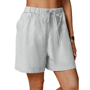 Pantalones cortos de lino para mujer con cintura elástica personalizable Cómodo Uso durante todo el día Bajo MOQ Mejor en la categoría - Product Image 4