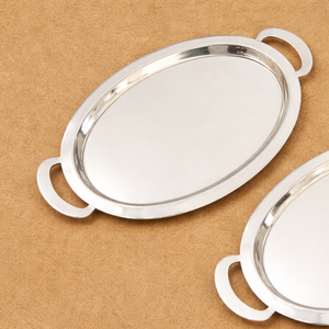 Bandeja ovalada moderna de acero inoxidable con asas, acabado espejo, plato metálico para servir comida, té, café, vajilla para hoteles y restaurantes. - Product Image 4
