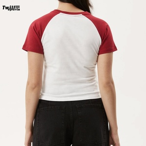 Camisetas de Manga Corta Raglán Blancas y Rojas para Mujer, Estilo Casual, Verano 2026, Gran Venta - Product Image 2