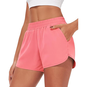 Shorts Deportivos para Mujer Color Rosa Coral, Transpirables, de Poliéster, con Dobladillo Curvo, Cintura Alta, para Entrenamiento y Yoga - Product Image 1