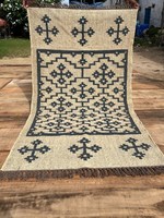 Tapis de couloir Kilim tissé à la main à motifs floraux sud-ouest, écologique, en laine et latex noir et blanc, pour couloir, chevet, salon