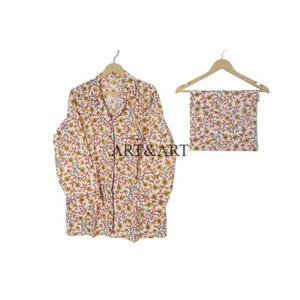 100% Cotton Luxury Casual Women's Long Sleeve Summer Pajama <b>Set</b> Floral Print Button Design Elastic Waist Smooth Soft Breathable - Product Image 2