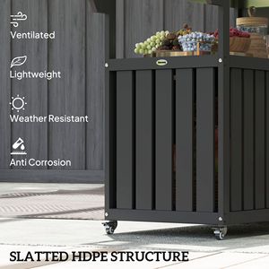 Carrello Bar da Esterno in Acciaio Inossidabile con Ruote e Isola Cucina in HDPE per Preparazione Cibo, Piano Nero - Product Image 5