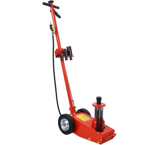 Martinetto idraulico a bottiglia da 22 tonnellate ad aria compressa con set di 4 prolunghe e ruote integrate, rosso, per auto - Product Image 5