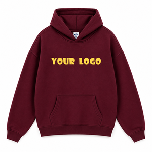Custom <b>Burgundy</b> Oversized <b>Hoodie</b> Heavyweight 100% Cotton Fleece Pullover Wholesale OEM ODM Private Label Streetwear Manufacture - Product Image 1