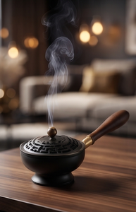 Quemador de Incienso de Hierro Hecho a Mano con Asa Metálica y Tapa Tallada, Recolector de Ceniza en Forma de Cono, Decoración para el Hogar y Aromatización - Product Image 4