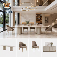 Ensemble de table à manger en marbre de luxe Vantel, meubles de salle à manger modernes pour villa avec chaises rembourrées, fabricant OEM