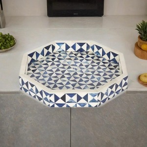 Bandeja de mesa de centro moderna con incrustaciones de hueso, plato decorativo hecho a mano para servir - Product Image 5