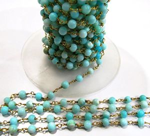 Natural Blue Opal Round 3-4mm Plain Smooth Beaded <b>Rosary</b> Chain Sold Per Foot - Product Image 4