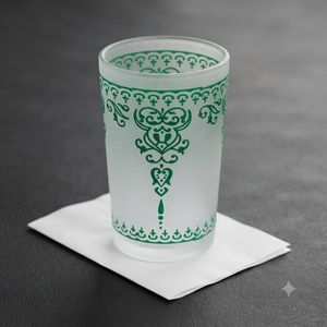 Verre à boire en verre dépoli en gros, motif marocain vert, pour jus et eau, artisanal, vaisselle décorative - Product Image 1