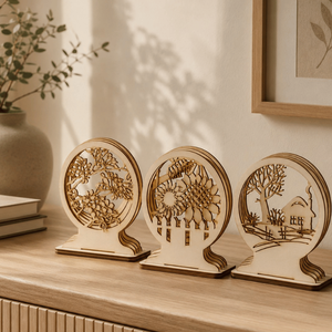 Premium Wooden Laser Cut Decor Pieces Rustic Countryside Floral Round Art Set for Home Decoration Office <b>Table</b> Accent and Gift - Product Image 4