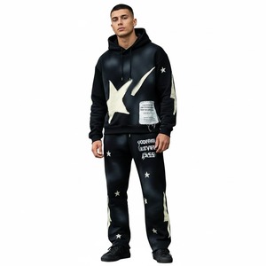 Custom Patch Work Digital Print Acid Wash <b>Zip</b> Hoodie Set Heavyweight 100% Cotton Unisex Tracksuit Streetwear Wholesale Apparel - Product Image 2