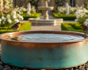 Bain d'oiseaux classique en métal pour jardin, patio, design élégant, base robuste, attirant les oiseaux, avec bassin de rétention d'eau. - Product Image 6