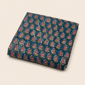 Teal Blue Floral Stripe Hand Block Printed Cotton Fabric <b>Set</b> With Buta Motif For Dress Kurta <b>Sewing</b> Home Textile Craft Apparel - Product Image 5