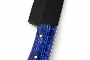 Couteau de chef artisanal en acier à haute teneur en carbone, revêtement noir, manche en bois stabilisé bleu, lame fixe - Product Image 5