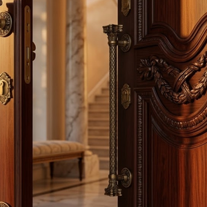 Elegante Tirador de Puerta Arquitectónico Estilo Corinthian Grandeur |   Diseño Decorativo de Columna con Capitel de Acanthus |   Hoteles de Lujo en Brass - Product Image 4