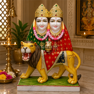 Premium Marble Chamunda Mata Statue | Handcrafted White Marble Chamunda Devi Murti with Lion | MALIYAS Jaipur - Product Image 1