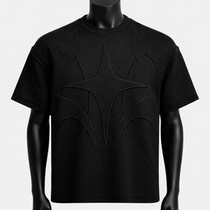 Custom Men 3D Embossed <b>Star</b> Graphic Tee <b>Shirt</b> Heavyweight Cotton Oversized Drop Shoulder Streetwear Short Sleeve Plain Blank Tee - Product Image 2
