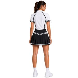 Ensemble polo et jupe plissée blanc et noir pour femme, vêtements de sport personnalisés, respirants, à séchage rapide, uniforme de sport - Product Image 2