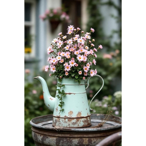 Regadera de metal galvanizado vintage, maceta, florero clásico de hierro para decoración de jardín y hogar. - Product Image 1