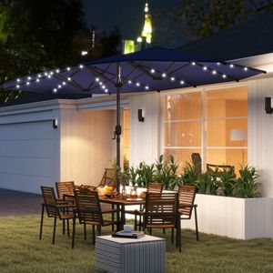 Sombrilla de Doble Cara con Luces Solares LED, Azul Marino, 2.5m de Radio, Algodón y Poliéster para Uso en Exteriores - Product Image 2