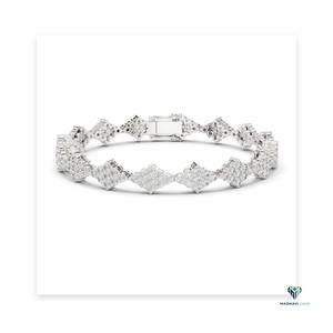 5.76 CT White <b>Gold</b> Round Lab Grown Diamond Rhombus Cluster Link Bracelet in 14K <b>Solid</b> <b>Gold</b> - Product Image 6
