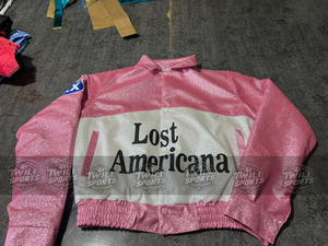Lost Americana Bomber <b>Jacket</b> Sheep Skin Pink White Letter Print Turn Down Collar Full Sleeve Women's <b>Jacket</b> - Product Image 6