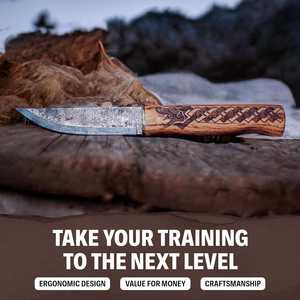 Cuchillo Bowie Nórdico Dragón Seax para Camping, Acero de Damasco, Mango de Madera, Hecho a Mano, Funda de Cuero Cosida, HRC60-65, OEM Industrial - Product Image 3