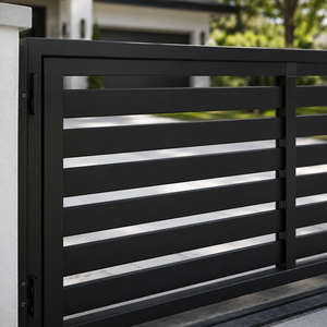 Portail de garage moderne en métal noir à lattes horizontales avec double panneau pour l'entrée de villa, clôture de sécurité et d'intimité - Product Image 3