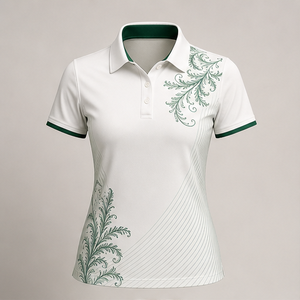 Custom <b>White</b> Forest Green Botanical Flourish <b>Womens</b> <b>Polo</b> <b>Shirt</b> Quick Dry Breathable Short Sleeve Uniform WPS-0852 - Product Image 1